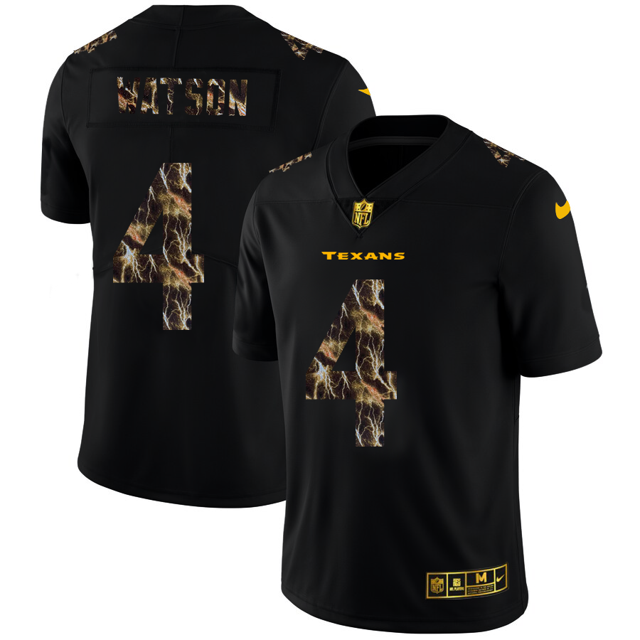 2020 Houston Texans #4 Deshaun Watson Men Black Nike Flocked Lightning Vapor Limited NFL Jersey